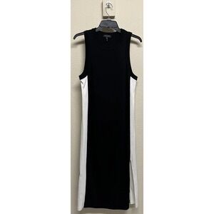 RAG & BONE Sam Black White Ribbed Sleeveless Slit Pencil Midi Dress Size S